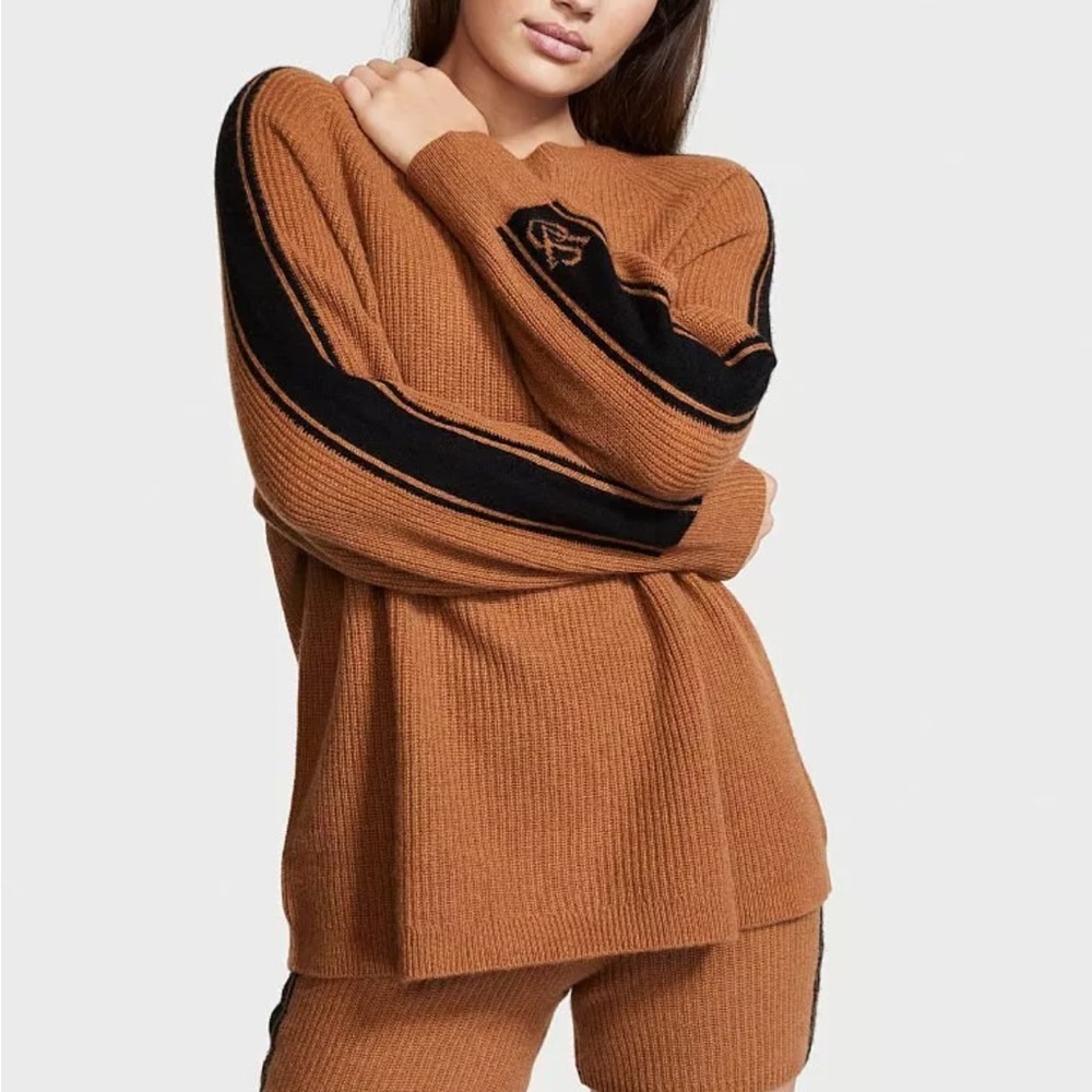 Victoria’s Secret Luxury Women’s 100% Cashmere Sweater Sz XS Tan Stripe Soft